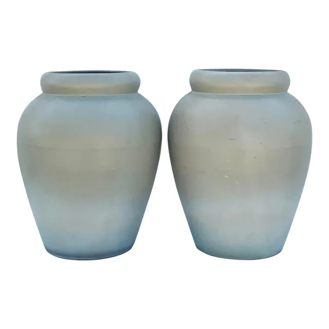 Vintage Organic Modern Matte Sage Green Urns – A Pair — additional photo 1