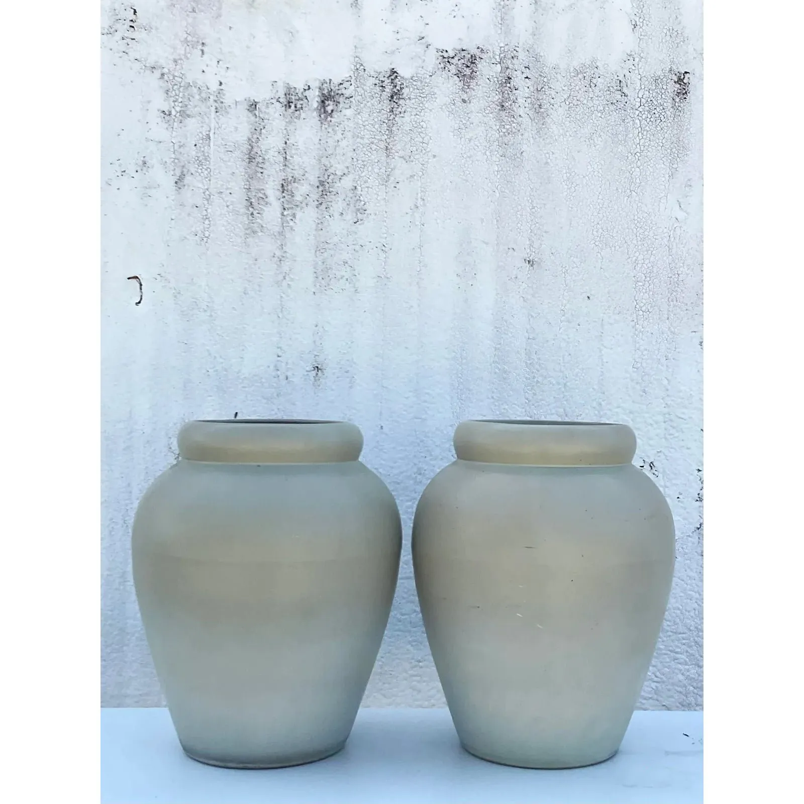 Vintage Organic Modern Matte Sage Green Urns – A Pair — additional photo 2