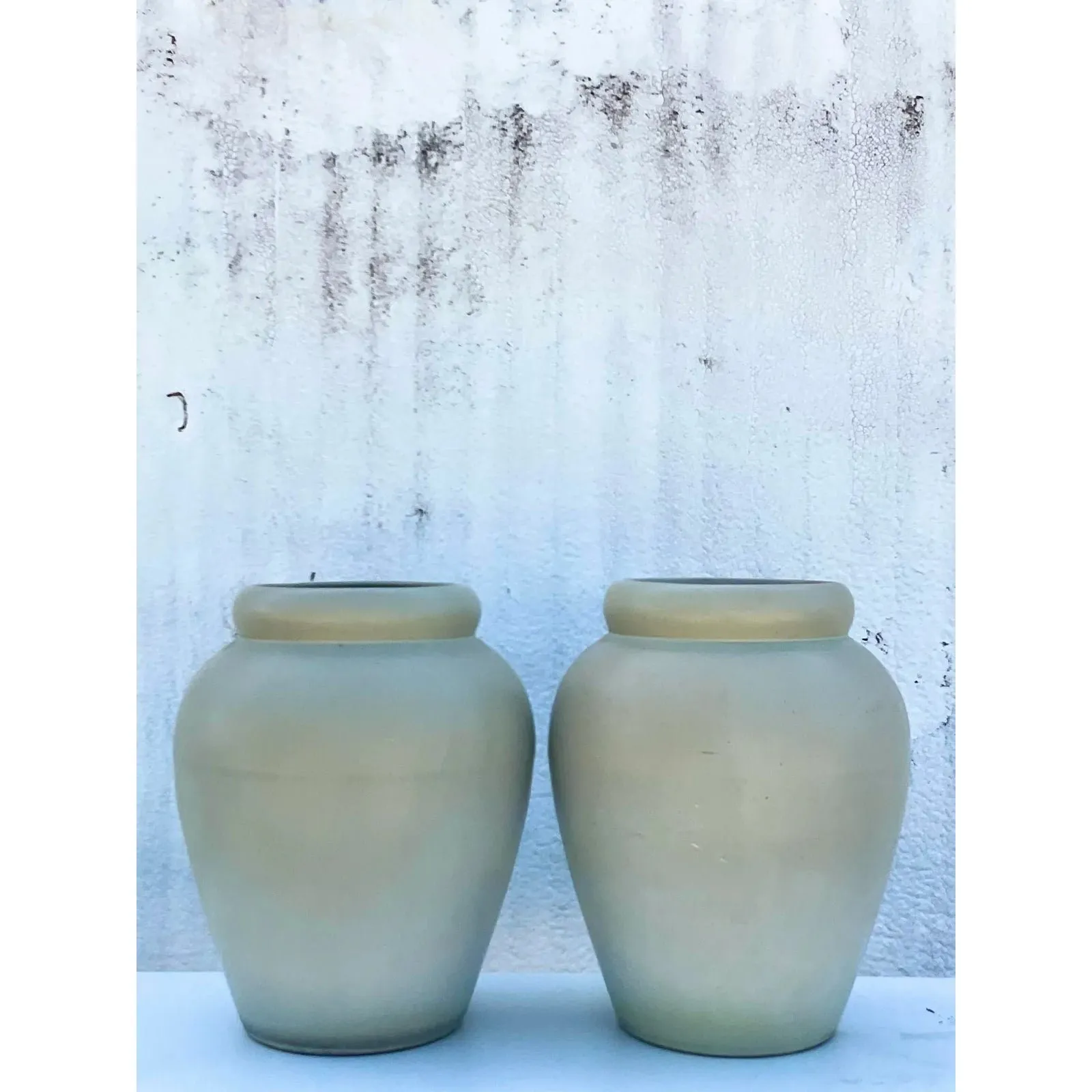 Vintage Organic Modern Matte Sage Green Urns – A Pair — additional photo 3