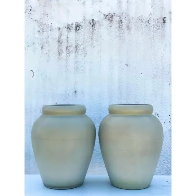 Vintage Organic Modern Matte Sage Green Urns – A Pair — additional photo 3