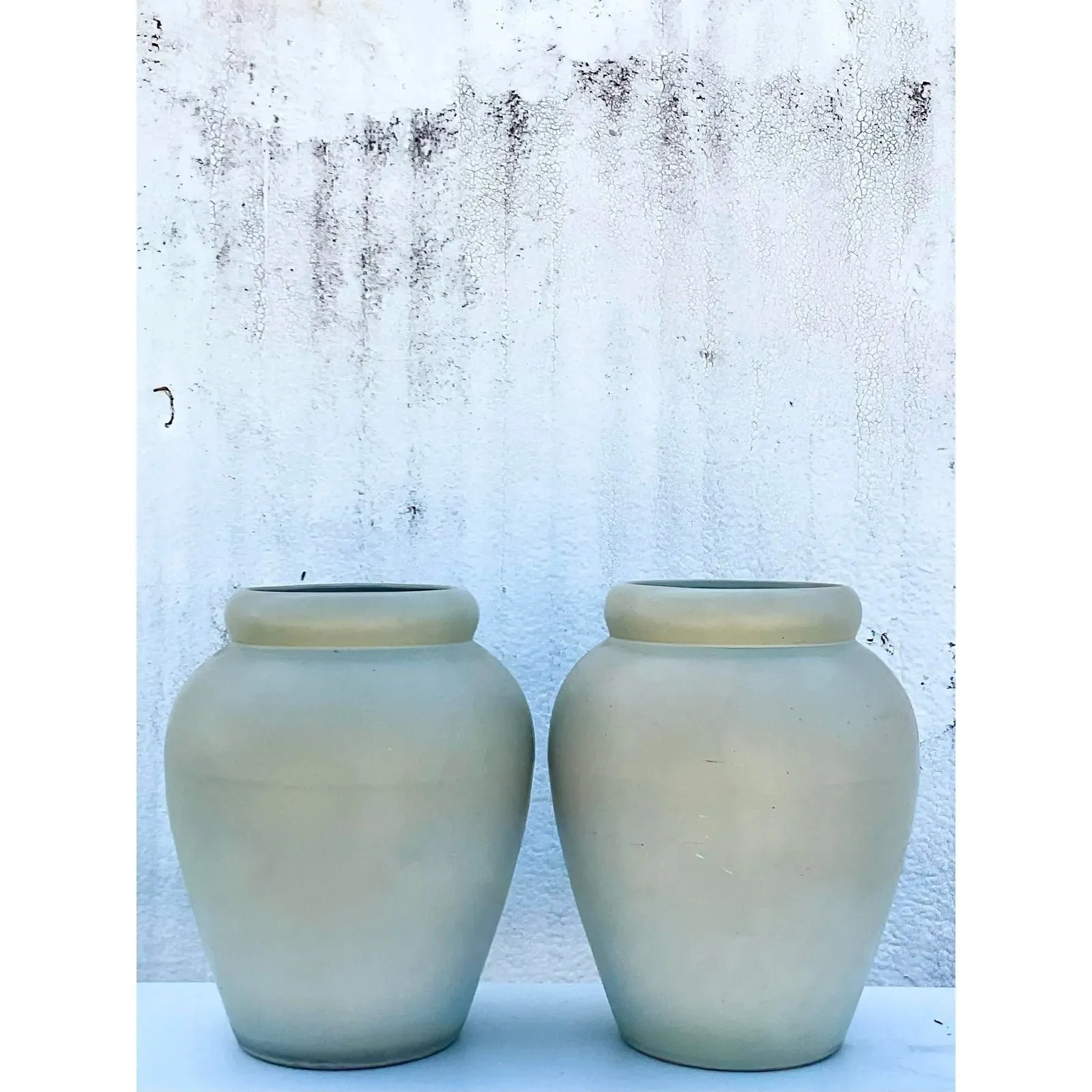 Vintage Organic Modern Matte Sage Green Urns – A Pair — additional photo 4