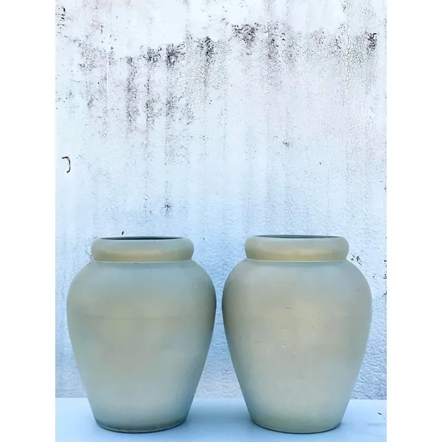 Vintage Organic Modern Matte Sage Green Urns – A Pair — additional photo 4