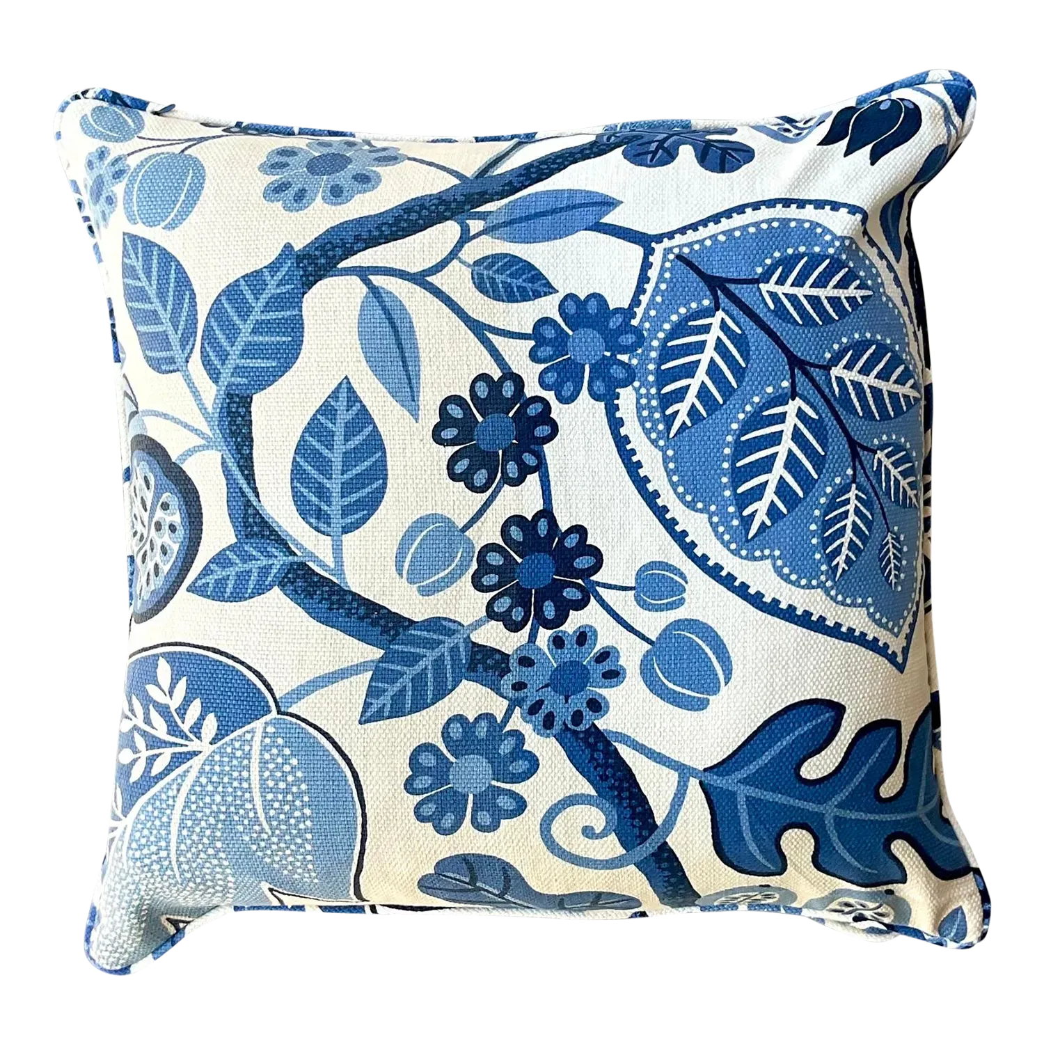 Vintage Costal Blue Floral Down Throw Pillow