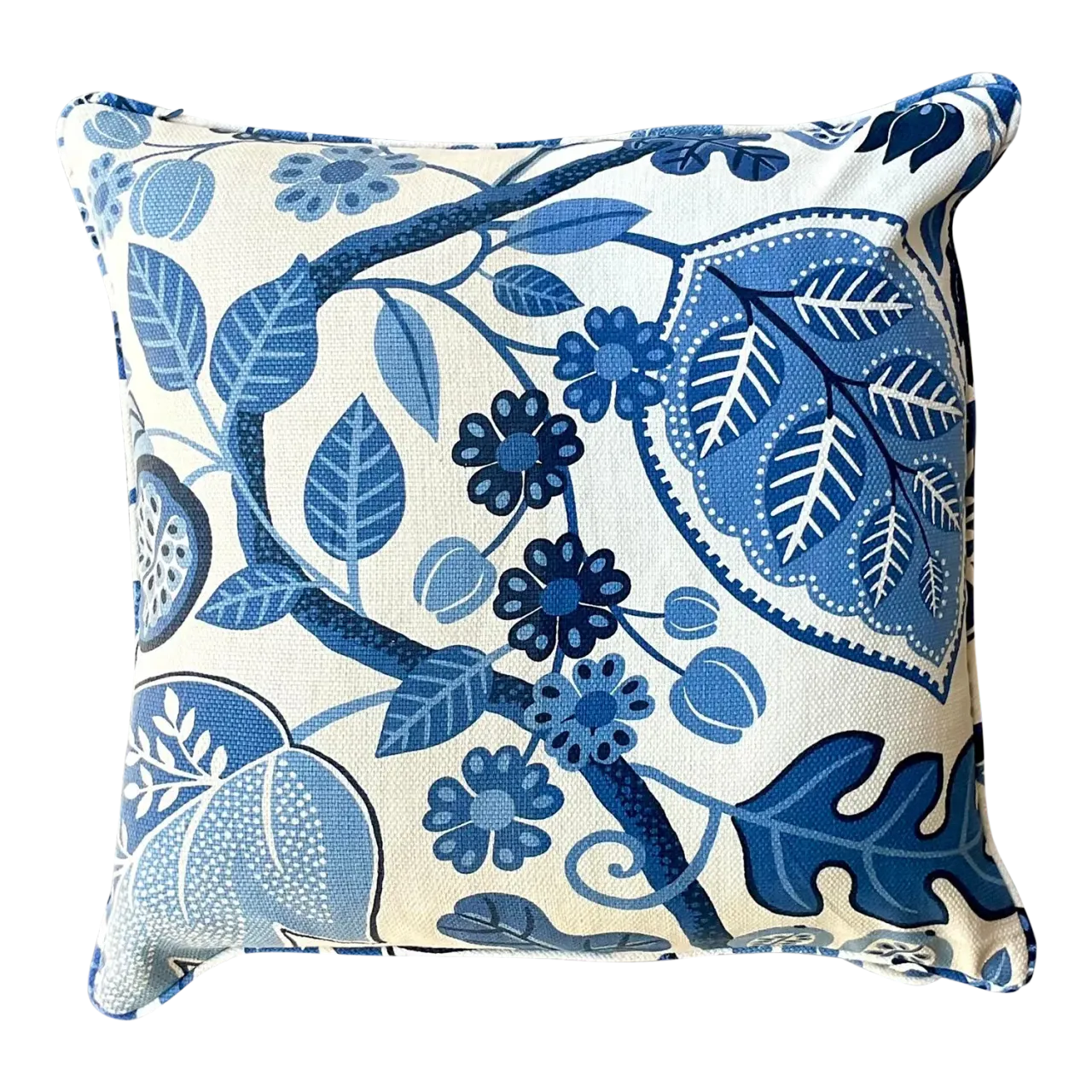 Vintage Costal Blue Floral Down Throw Pillow