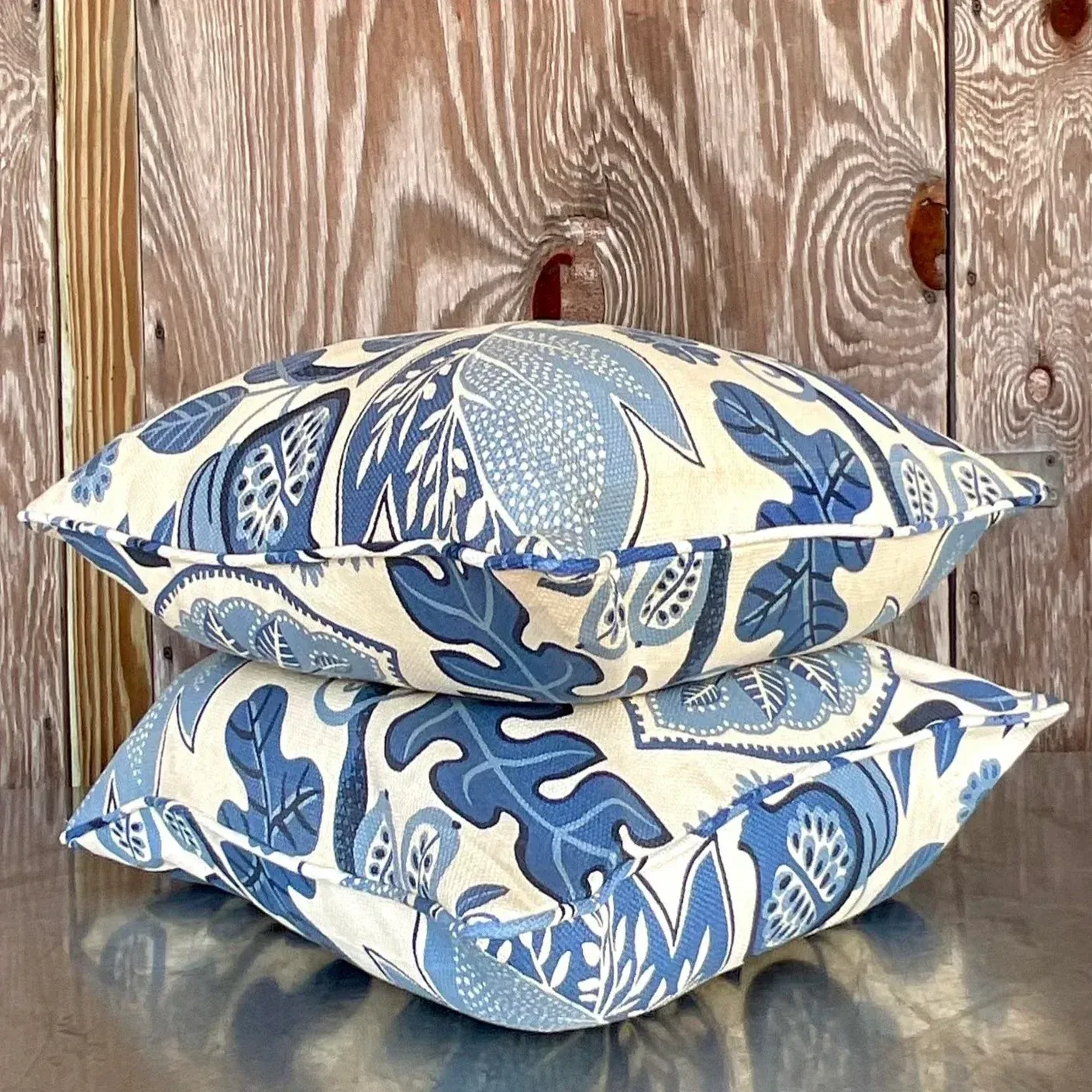 Vintage Costal Blue Floral Down Throw Pillow — additional photo 6