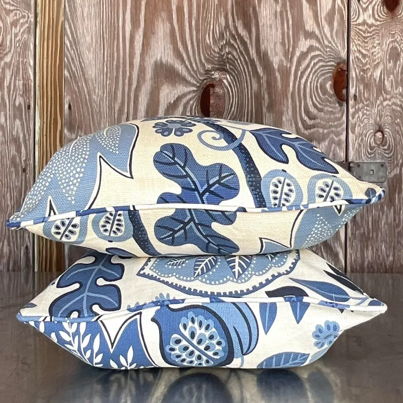 Vintage Costal Blue Floral Down Throw Pillow — additional photo 7