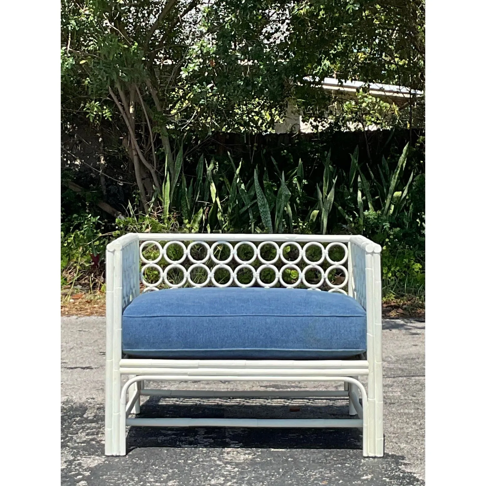Vintage Costal Loop Rattan Lounge Chair With Ottoman — additional photo 1