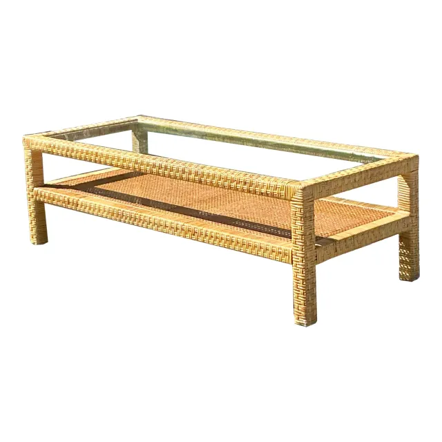 Vintage Costal Woven Rattan Coffee Table — additional photo 1