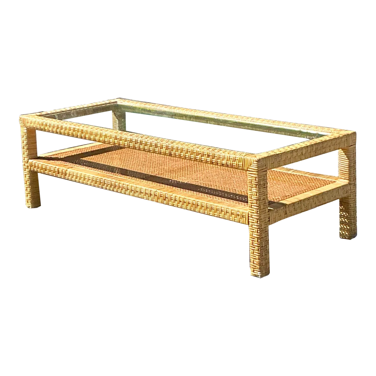 Vintage Costal Woven Rattan Coffee Table — additional photo 2