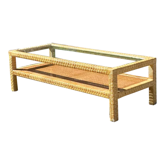 Vintage Costal Woven Rattan Coffee Table — additional photo 2