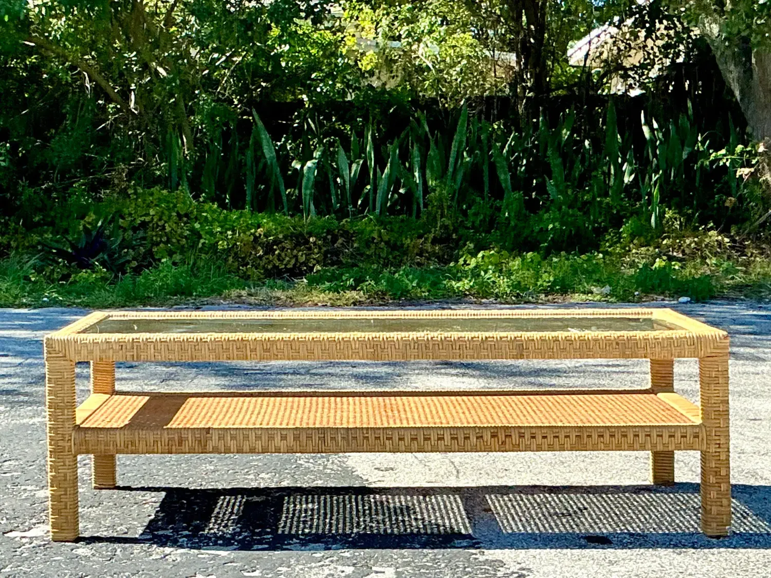 Vintage Costal Woven Rattan Coffee Table — additional photo 3