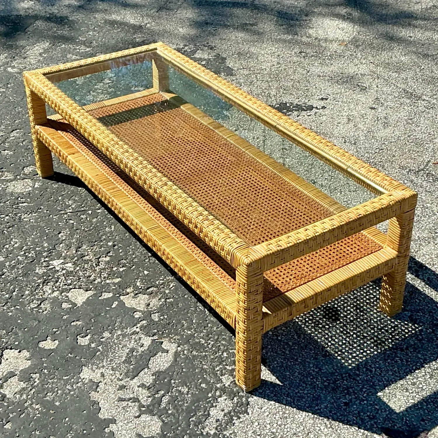 Vintage Costal Woven Rattan Coffee Table — additional photo 4