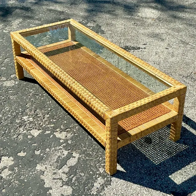 Vintage Costal Woven Rattan Coffee Table — additional photo 4