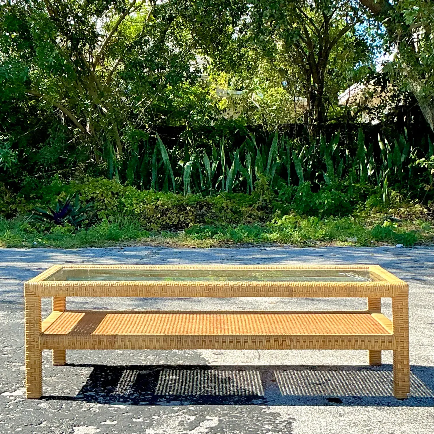 Vintage Costal Woven Rattan Coffee Table — additional photo 5