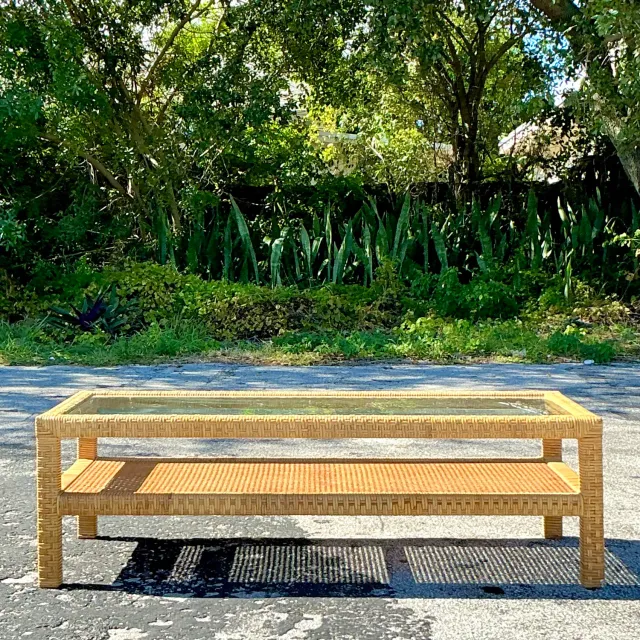 Vintage Costal Woven Rattan Coffee Table — additional photo 5