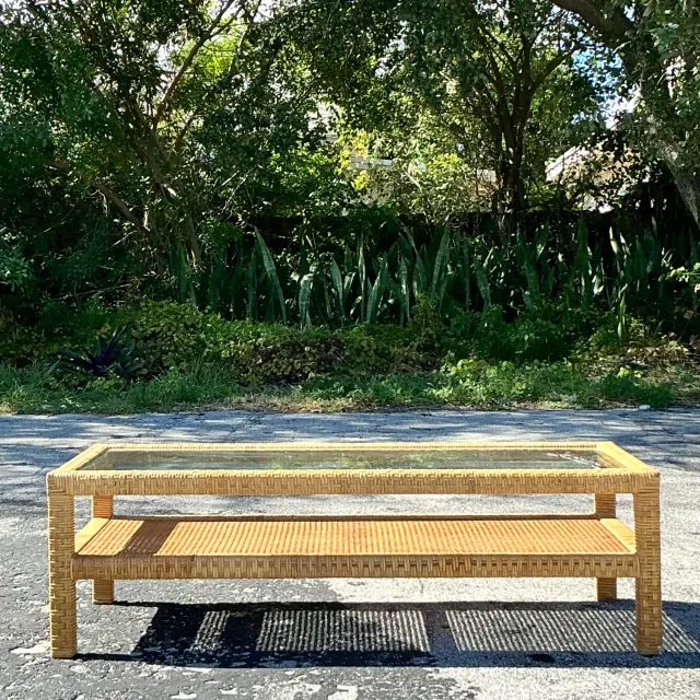 Vintage Costal Woven Rattan Coffee Table — additional photo 6