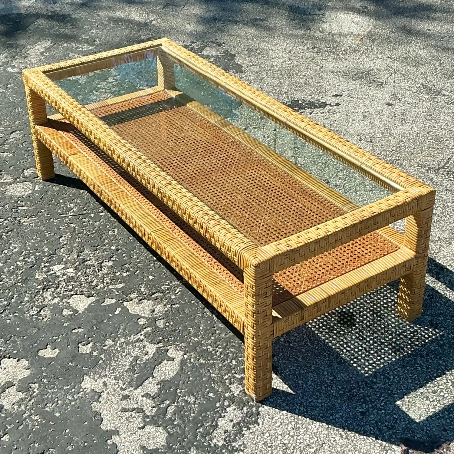 Vintage Costal Woven Rattan Coffee Table — additional photo 7