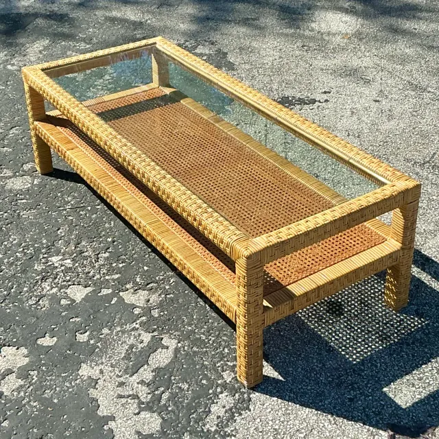 Vintage Costal Woven Rattan Coffee Table — additional photo 7