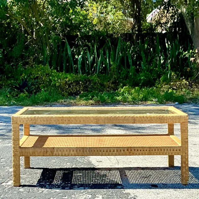 Vintage Costal Woven Rattan Coffee Table — additional photo 8