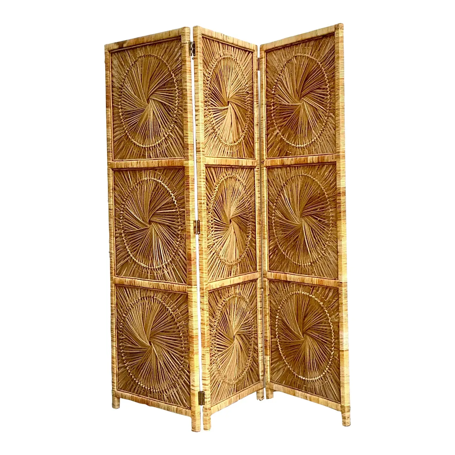 Vintage Costal Woven Rattan Folding Screen