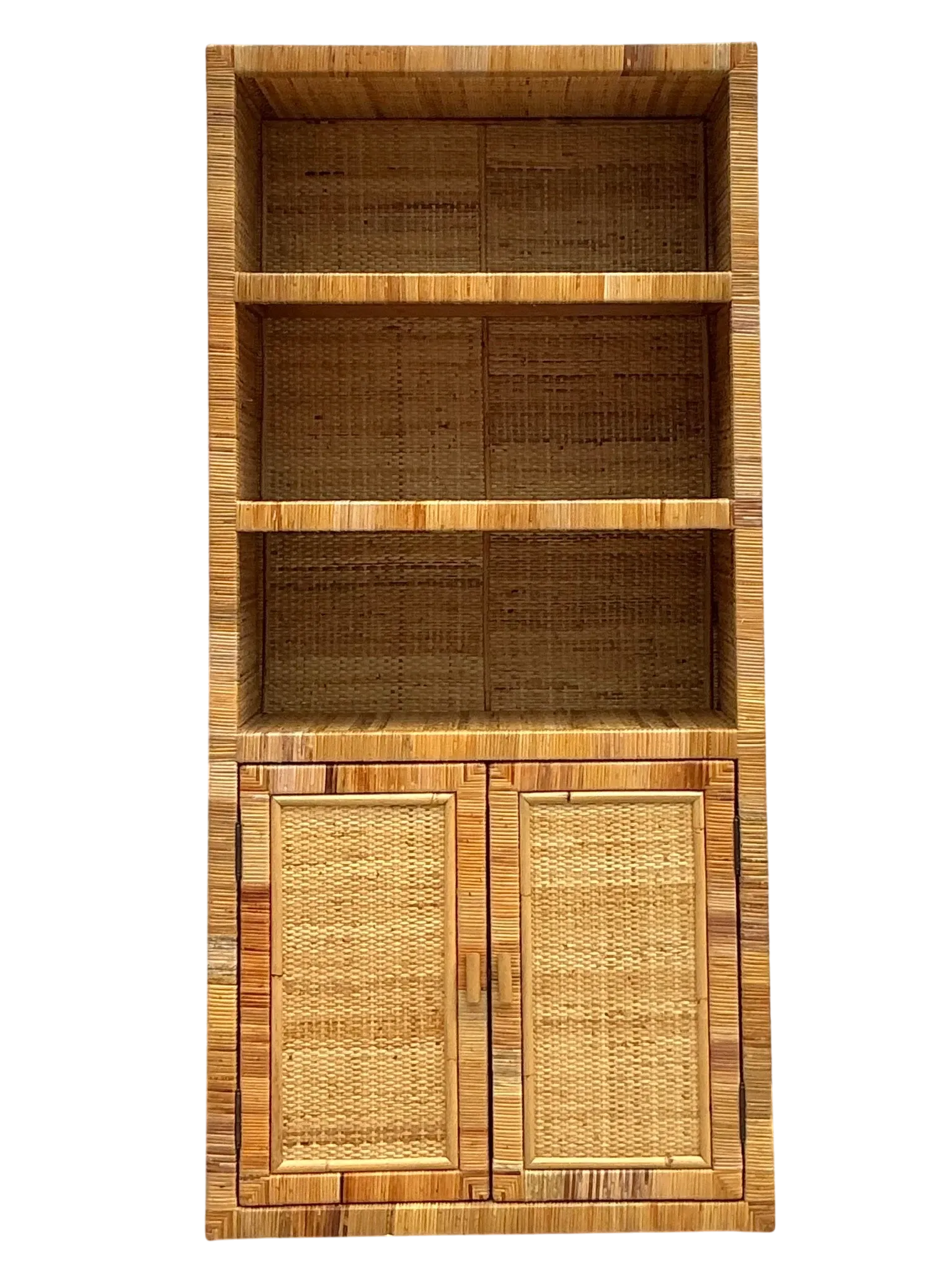 Vintage Costal Wrapped Rattan Etagere