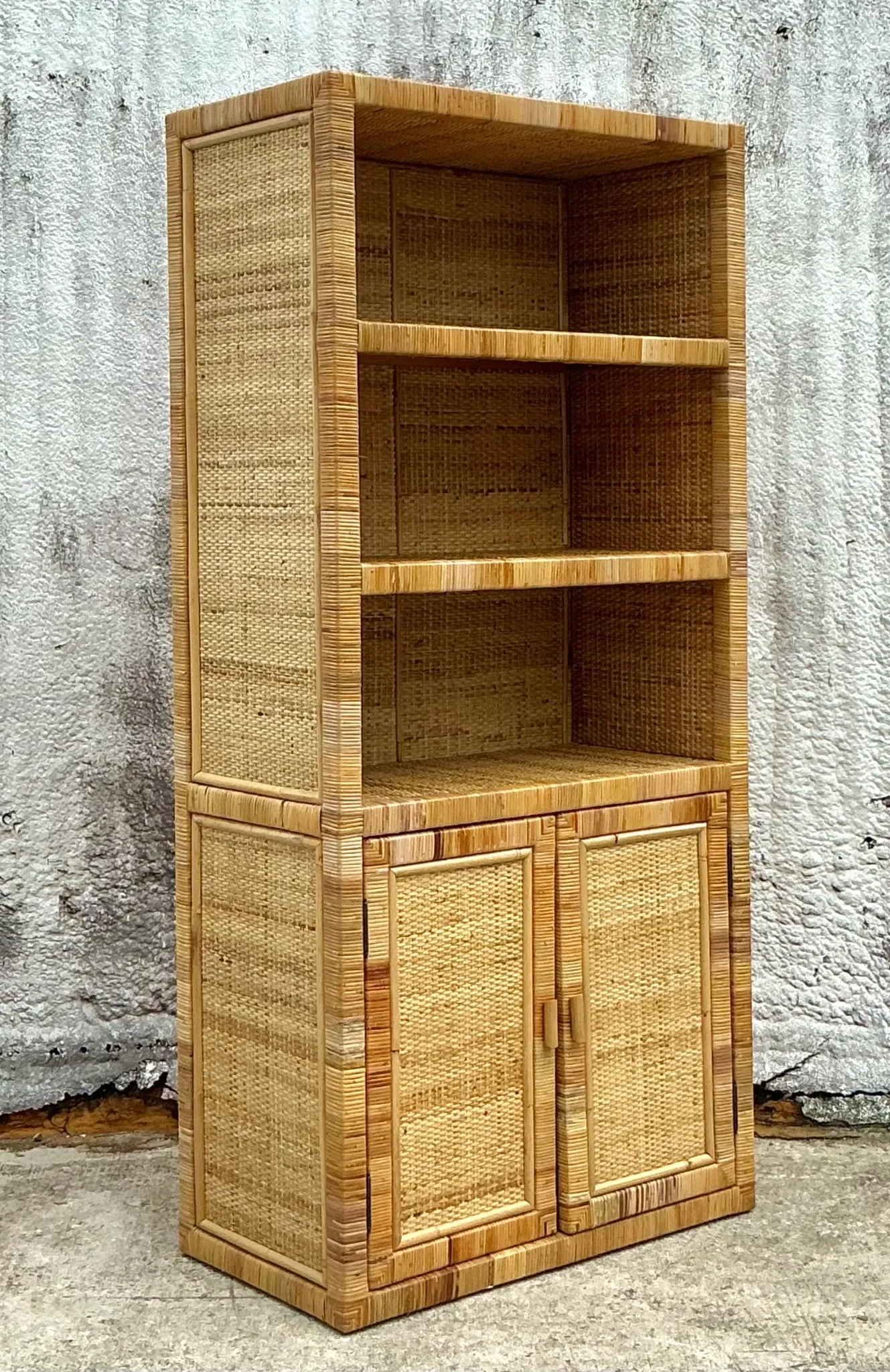 Vintage Costal Wrapped Rattan Etagere — additional photo 1