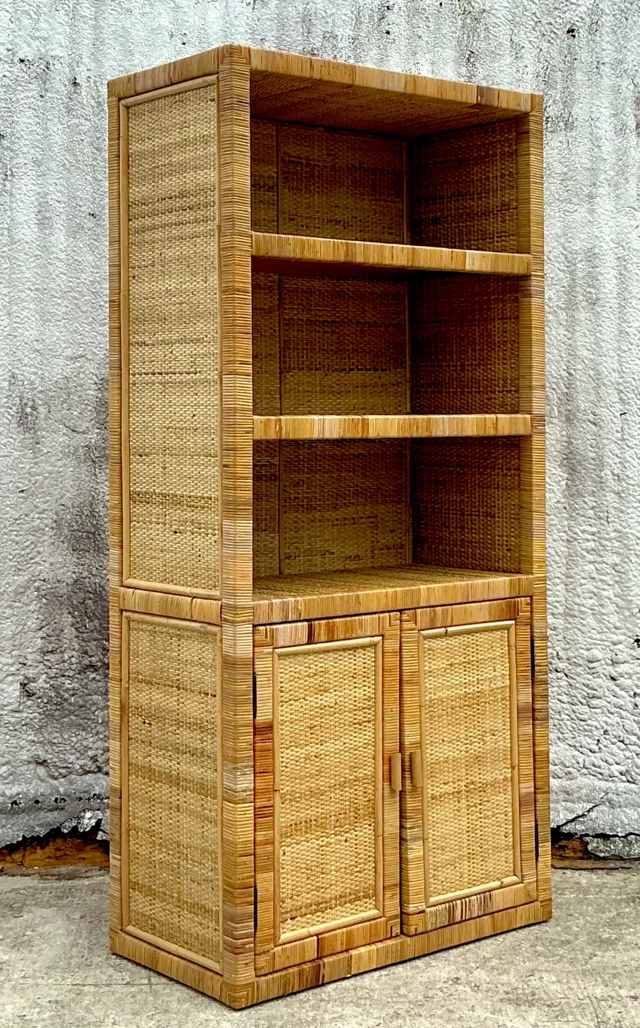 Vintage Costal Wrapped Rattan Etagere — additional photo 2