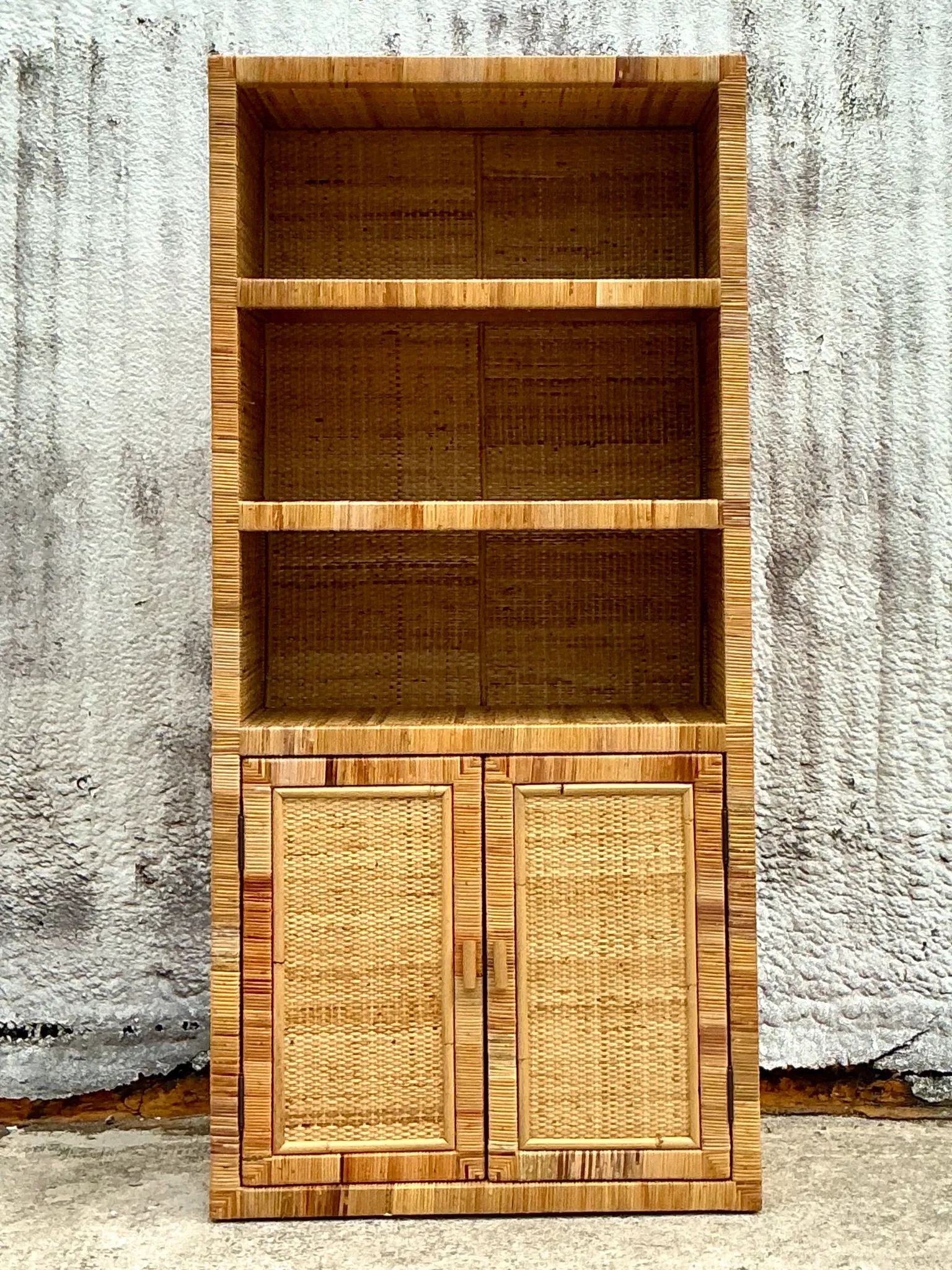 Vintage Costal Wrapped Rattan Etagere — additional photo 3