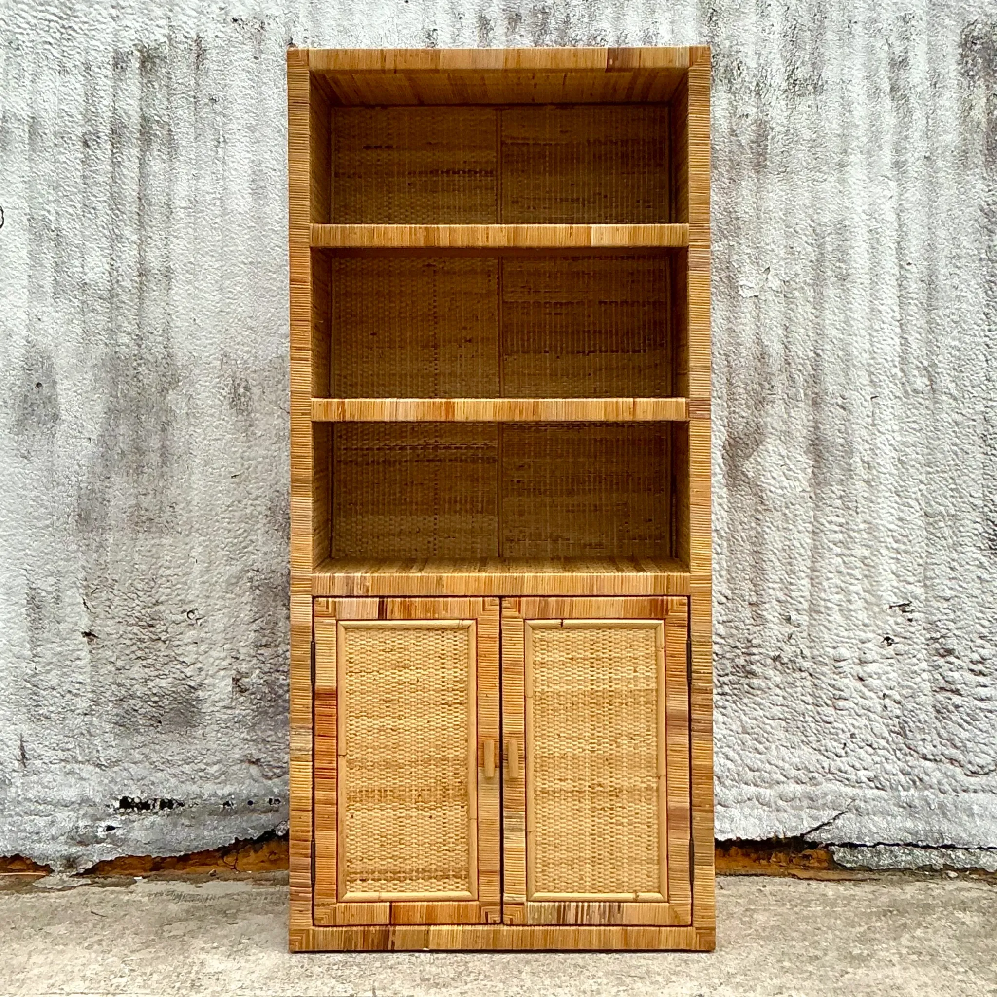 Vintage Costal Wrapped Rattan Etagere — additional photo 4