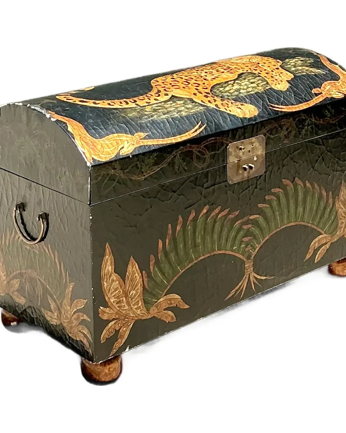 Vintage Crackle Finish Lounging Tiger Trunk