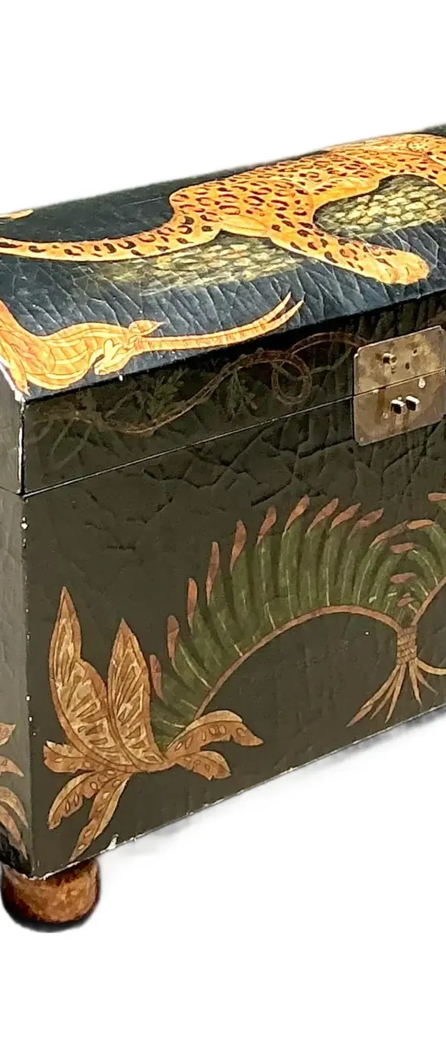 Vintage Crackle Finish Lounging Tiger Trunk