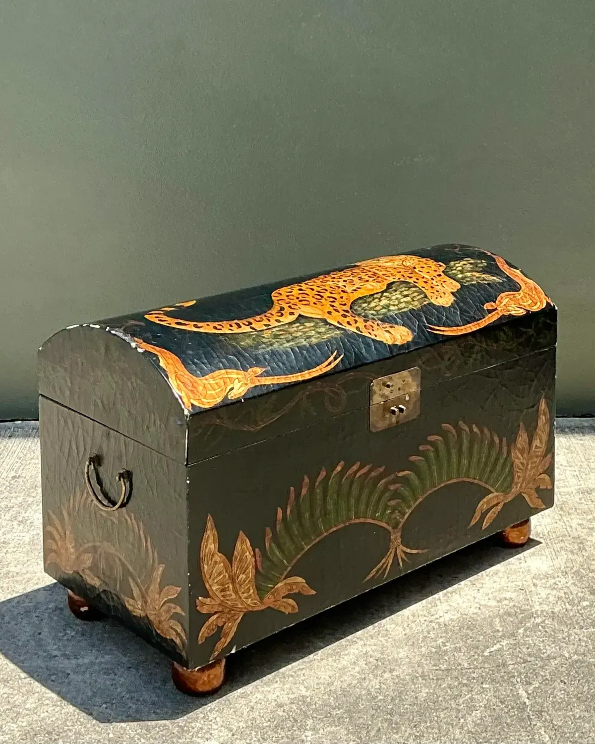 Vintage Crackle Finish Lounging Tiger Trunk — additional photo 1