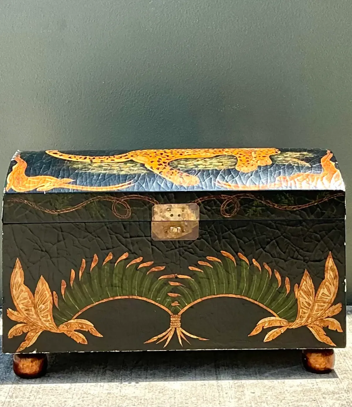 Vintage Crackle Finish Lounging Tiger Trunk — additional photo 4