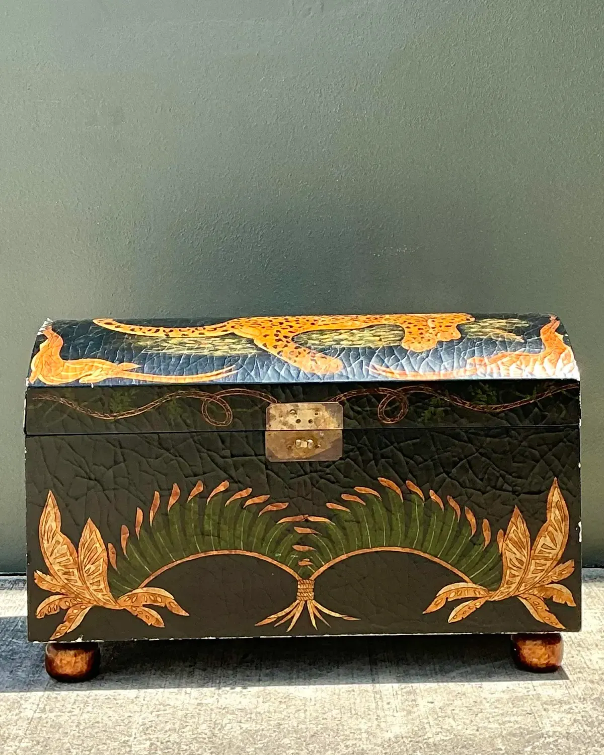 Vintage Crackle Finish Lounging Tiger Trunk — additional photo 5