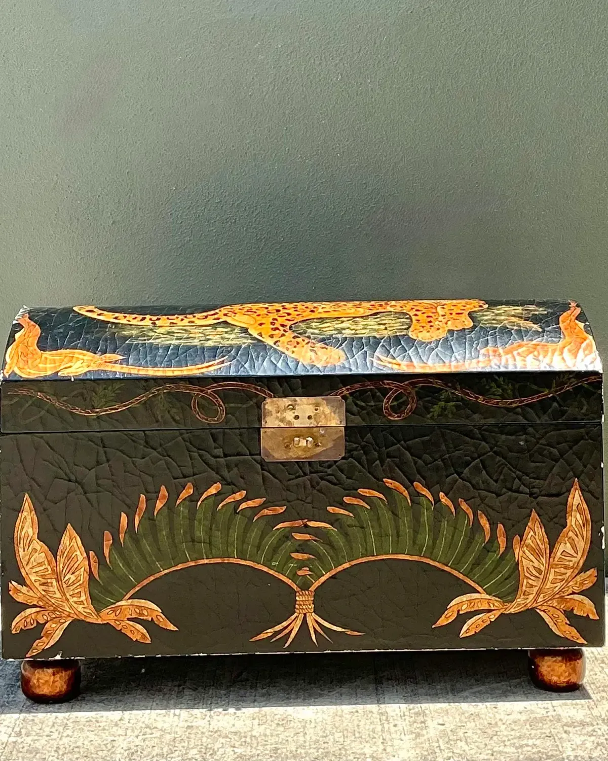 Vintage Crackle Finish Lounging Tiger Trunk — additional photo 7