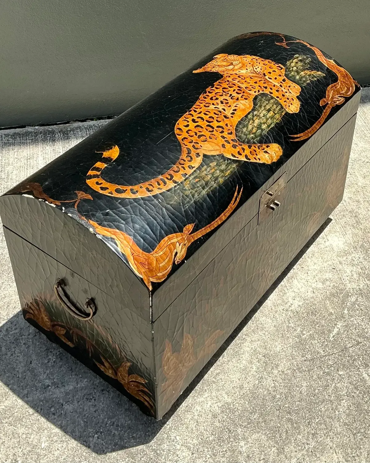 Vintage Crackle Finish Lounging Tiger Trunk — additional photo 8