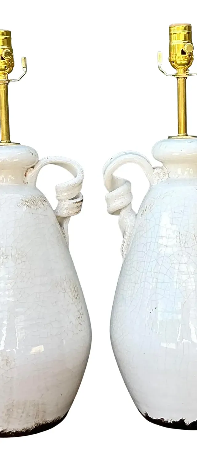 Vintage Crackle Glaze Ceramic Lamps - a Pair