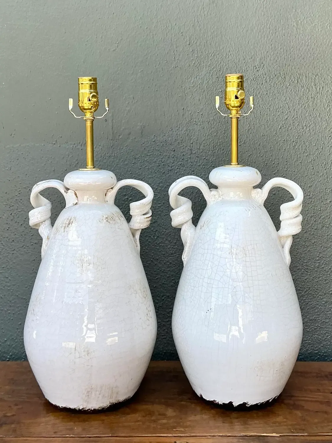 Vintage Crackle Glaze Ceramic Lamps - a Pair — additional photo 1