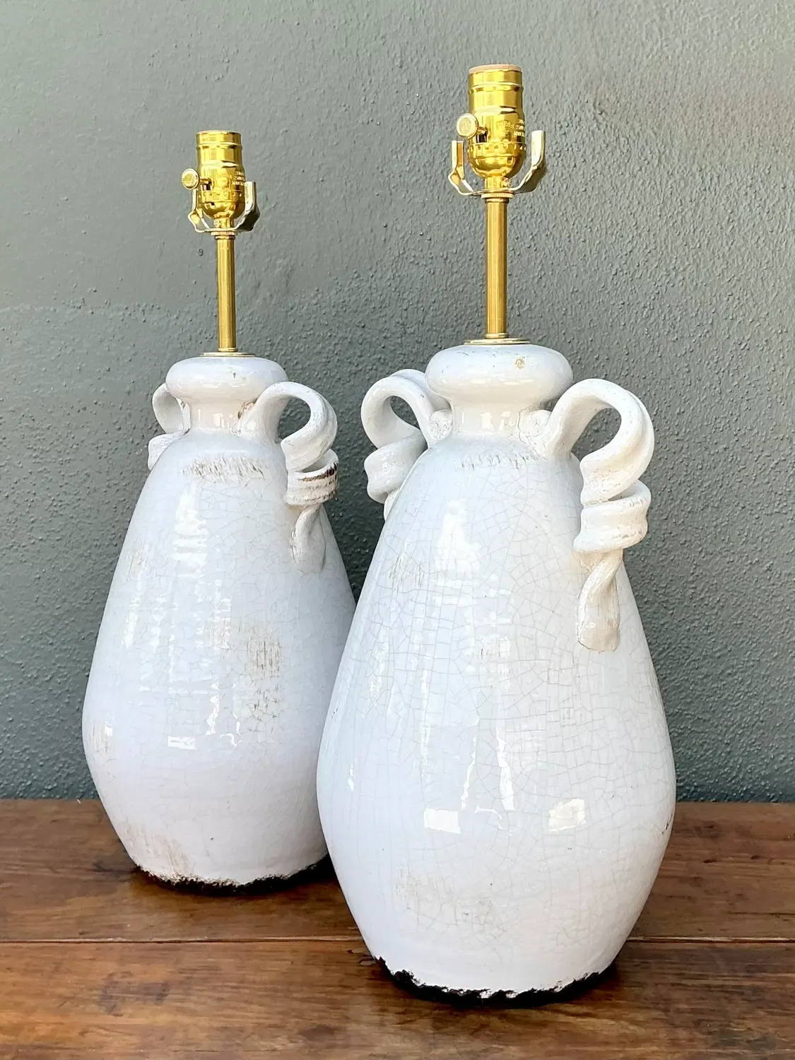Vintage Crackle Glaze Ceramic Lamps - a Pair — additional photo 4