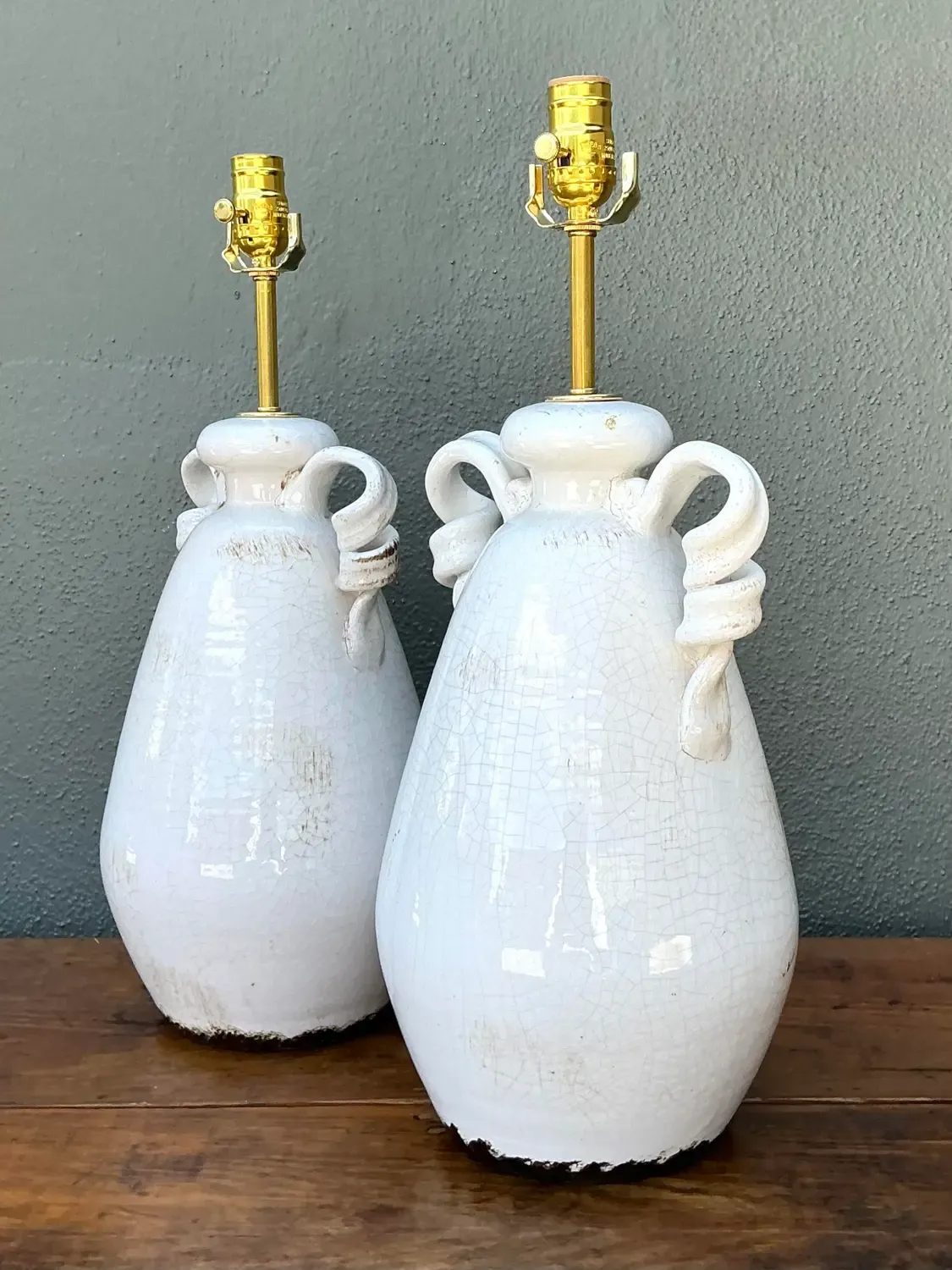 Vintage Crackle Glaze Ceramic Lamps - a Pair — additional photo 5