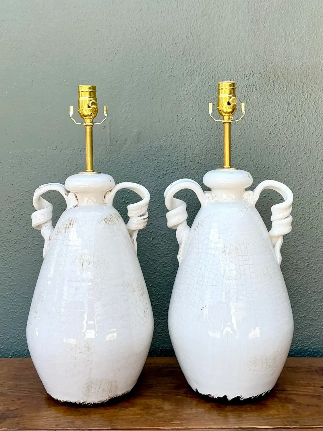 Vintage Crackle Glaze Ceramic Lamps - a Pair — additional photo 6