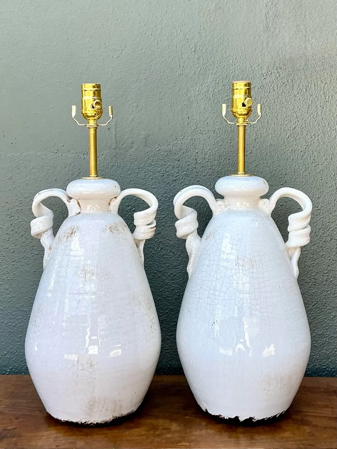 Vintage Crackle Glaze Ceramic Lamps - a Pair — additional photo 7