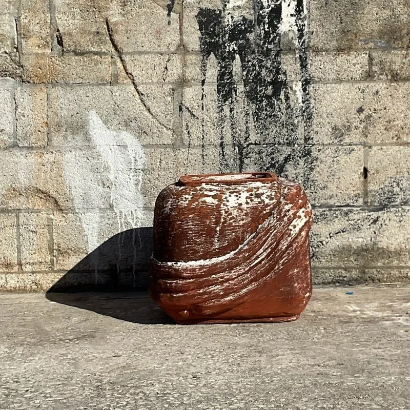 Vintage Cube Terracotta Planter With Curvy Ridges — additional photo 2