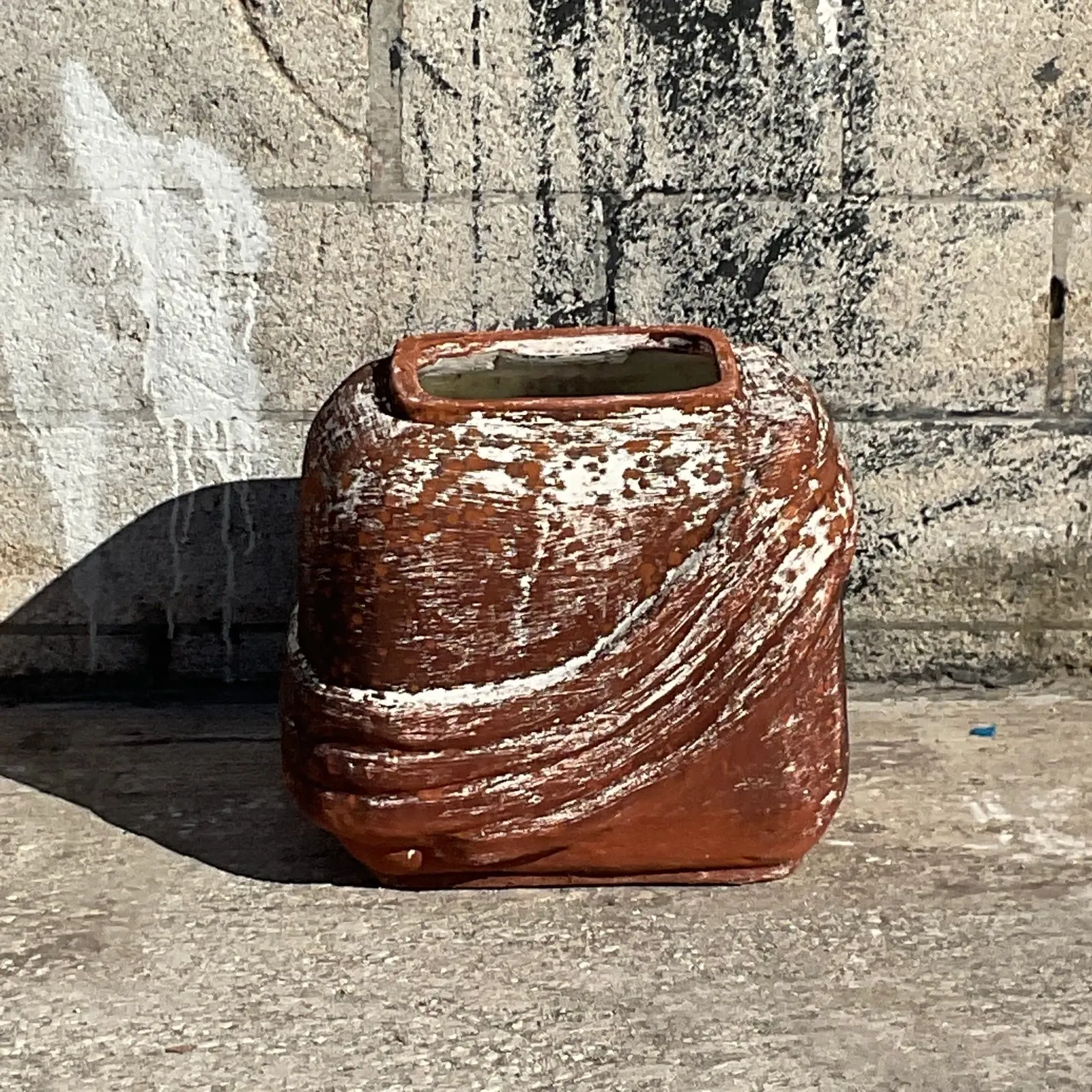 Vintage Cube Terracotta Planter With Curvy Ridges — additional photo 5