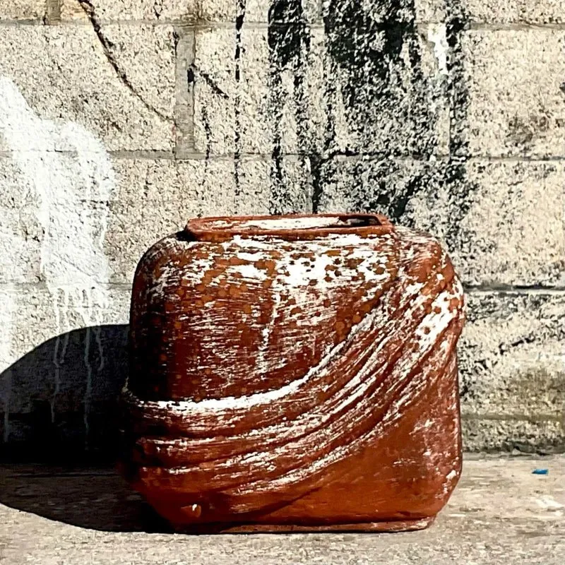 Vintage Cube Terracotta Planter With Curvy Ridges — additional photo 6