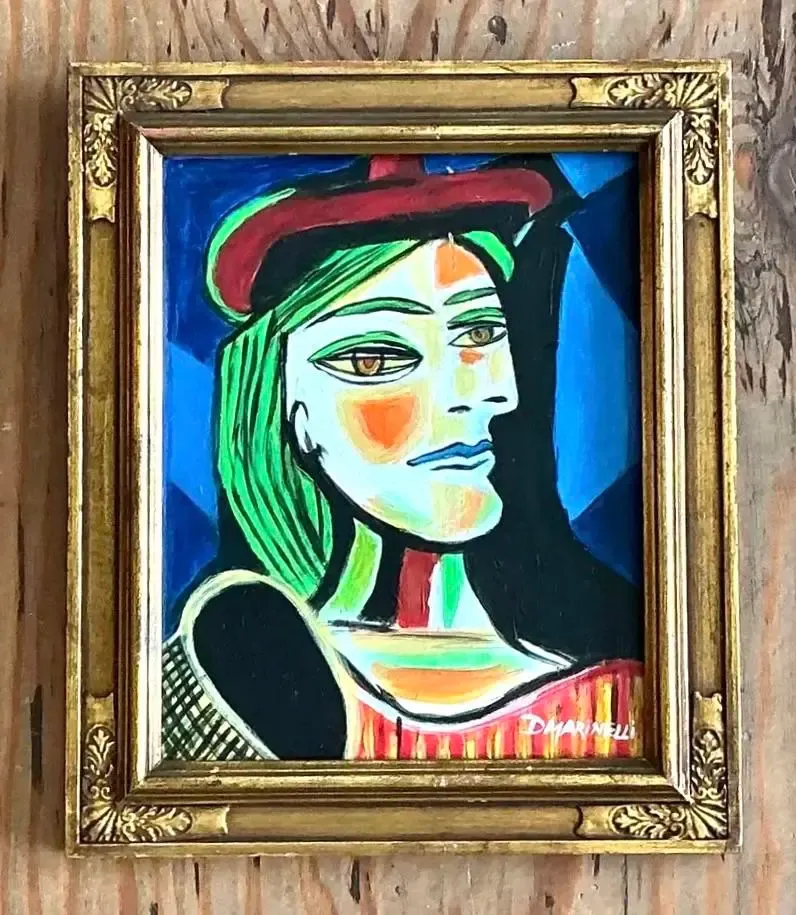 Vintage Cubist Figurative Oil on Board After Picasso — additional photo 1