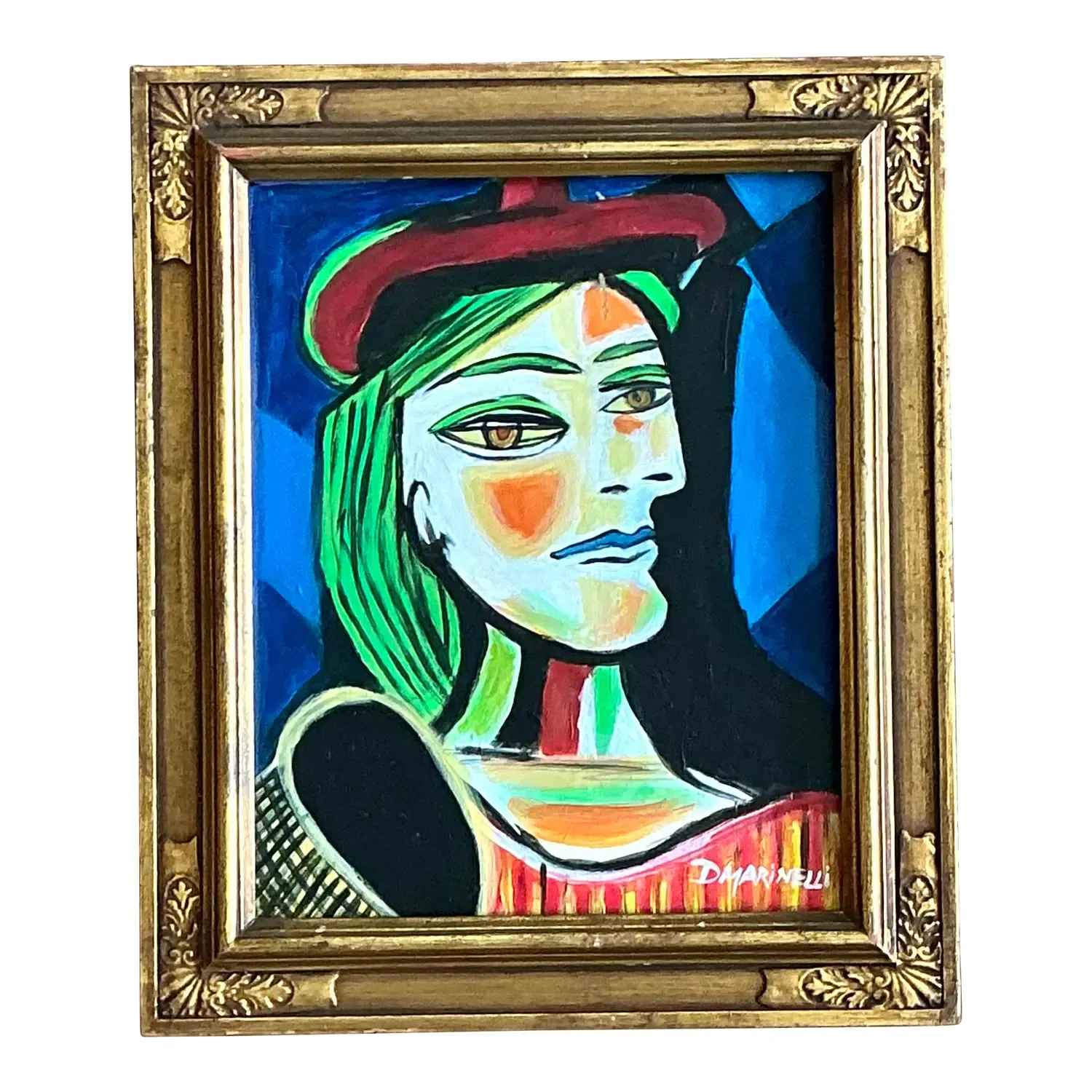 Vintage Cubist Figurative Oil on Board After Picasso