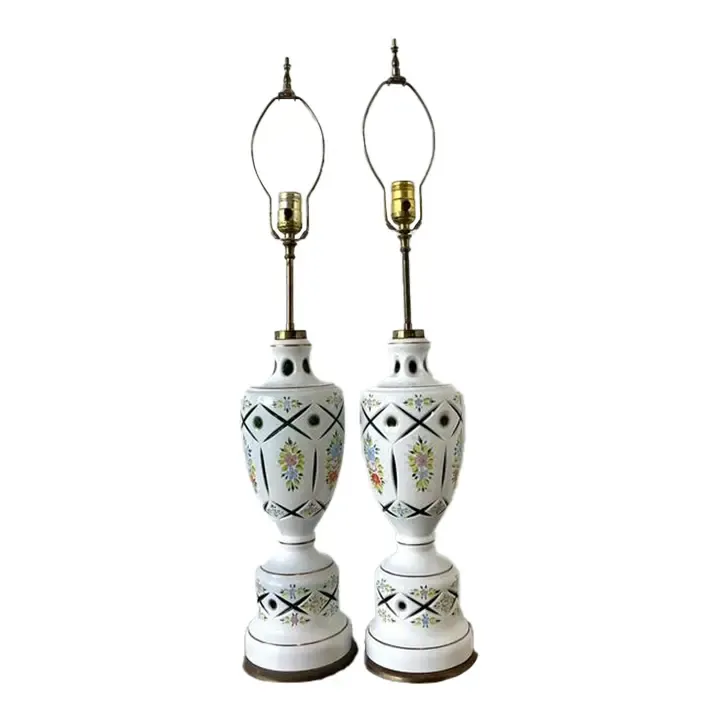 Vintage Cut Colored Glass Lamps - A Pair