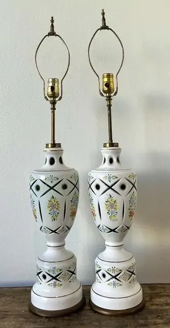 Vintage Cut Colored Glass Lamps - A Pair — additional photo 2