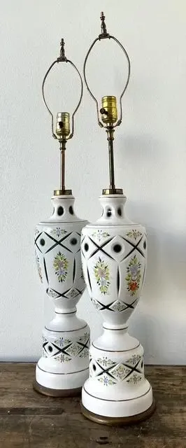 Vintage Cut Colored Glass Lamps - A Pair — additional photo 4